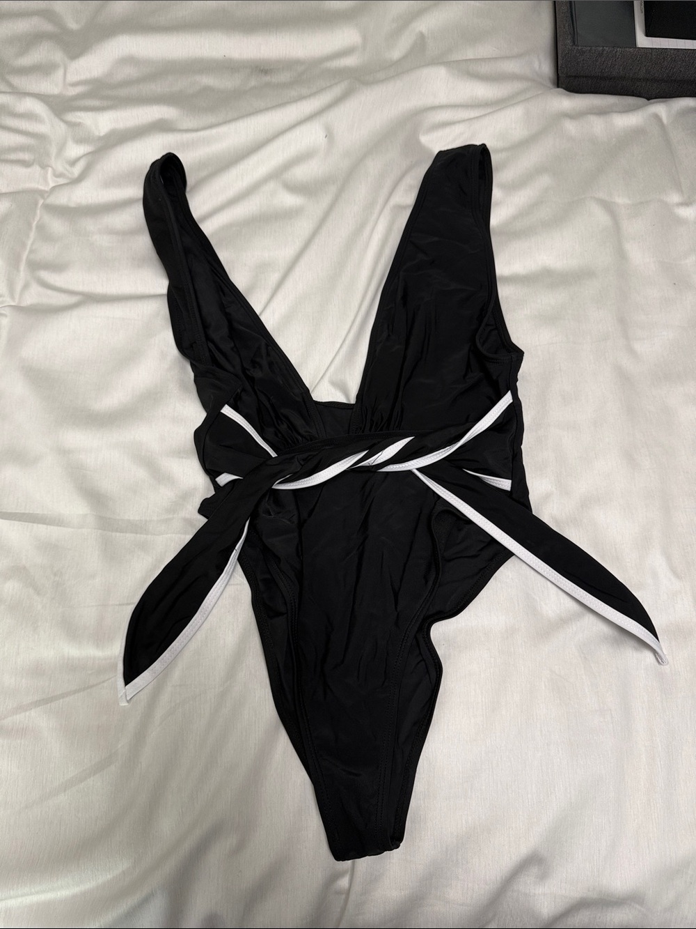 Black One-Piece Swimsuit with White Trim